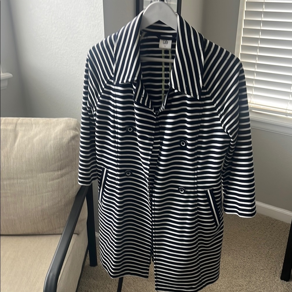 CAbi Navy and White Striped jacket, small